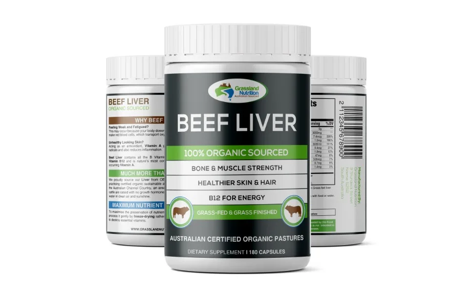 Grassland Nutrition Grass Fed Beef Liver 100% Organic Sourced Natural B12 for Energy Iron & Vitamin A (180 Capsules) - Liver Capsules 3 Pack