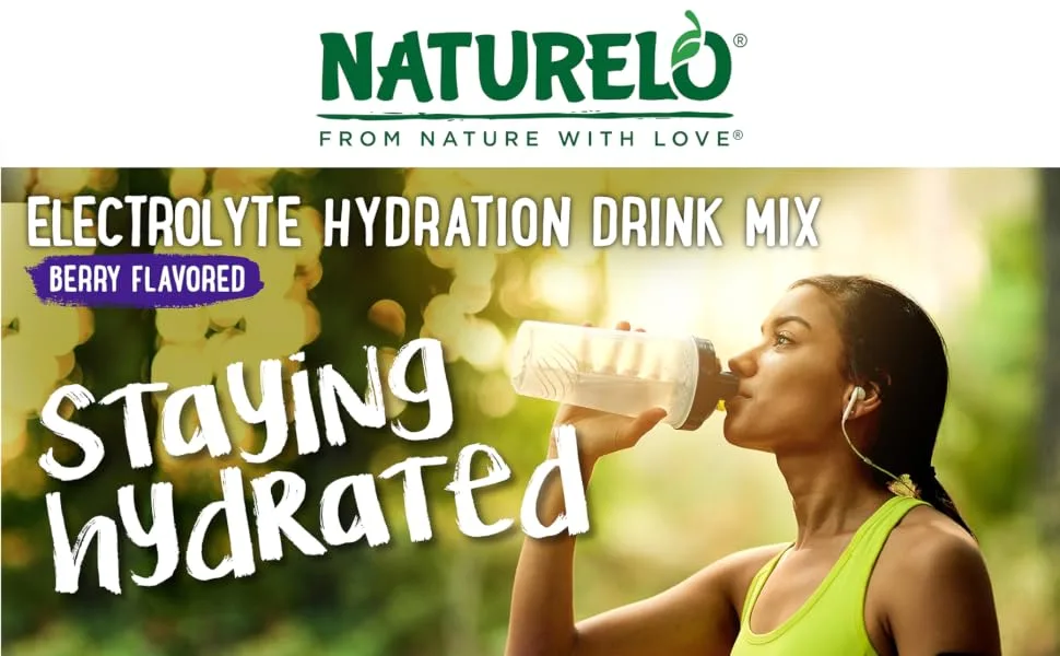 NATURELO Electrolyte Powder Hydration and Mineral Drink Mix Sugar Free & Non-GMO Berry Flavor 50 Servings - New Electrolyte Drink Mix header