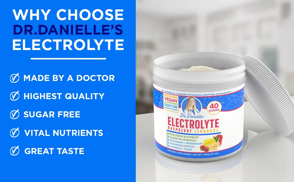 Dr. Danielle's Original Electrolyte Powder - Hydration Drink Mix Supplement - Boosts Energy & Keto-Friendly - No Maltodextrin & Sugar Free - Raspberry Lemonade Flavor - top electrolyte powder
