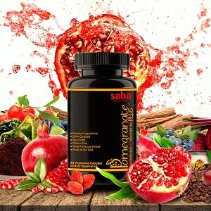 Saba Pomegranate Plus -Cellular Nutrition Broad Spectrum of Essential Antioxidants - Support Stress Cardiovascular Wellness Immune System Vision- 60 Capsules - Saba Pomegranate Plus Your Daily Immune Booster