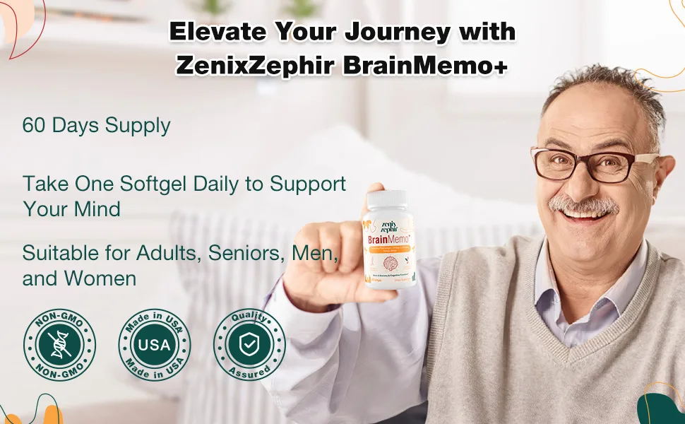 ZenixZephir Memory Focus Supplement - Brain Support with Omega-3 Bacopa and Plasmalogens for Enhanced Cognitive Function - Concentration and Memory - Non-GMO 60 Softgels - ELEVATE