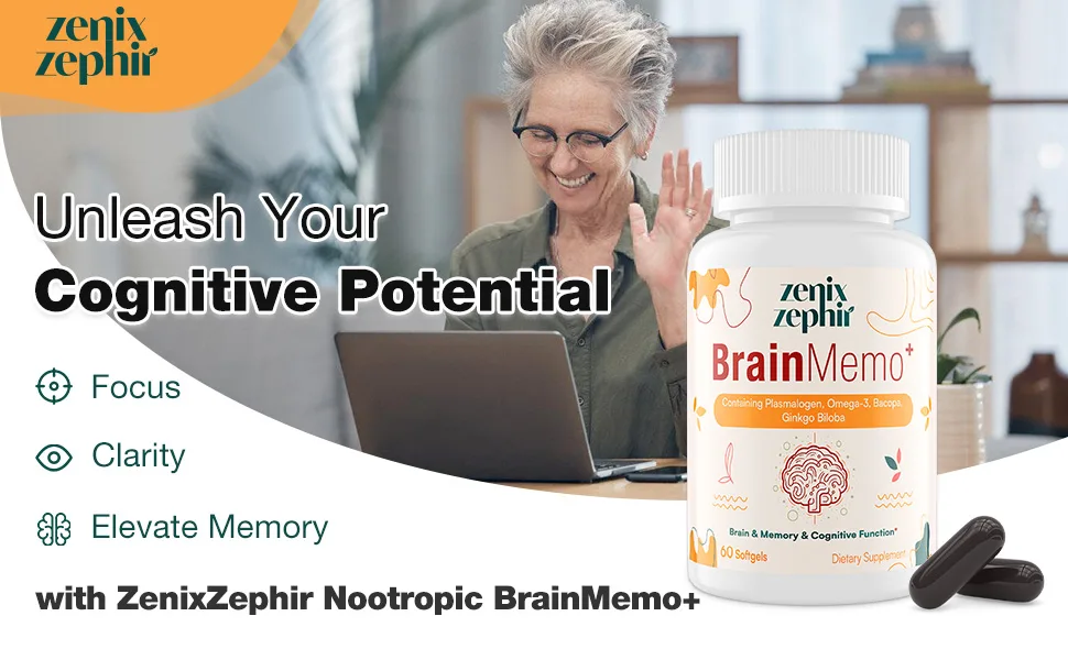 ZenixZephir Memory Focus Supplement - Brain Support with Omega-3 Bacopa and Plasmalogens for Enhanced Cognitive Function - Concentration and Memory - Non-GMO 60 Softgels - UNLEASH YOUR COGNITIVE POTENTIAL