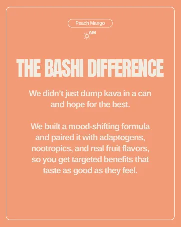 Bashi - Kava Drink Experience - Natural Relaxation & Stress Relief - Plant-Based Kava Extract - Non-Alcoholic Caffeine Free - Peach Mango 8oz - 6 Pack - Drink Experience Natural Relaxation Stress Relief Plant-Based Extract Caffeine Blueberry Lemon