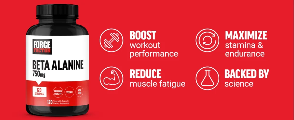 Force Factor Beta Alanine Capsules Beta-Alanine Endurance Supplement to Boost Performance & Reduce Fatigue Clinical Dose Premium Quality Vegan Non-GMO 120 Capsules - beta alanine beta alanine powder beta alanine capsules beta-alanine endurance supplement