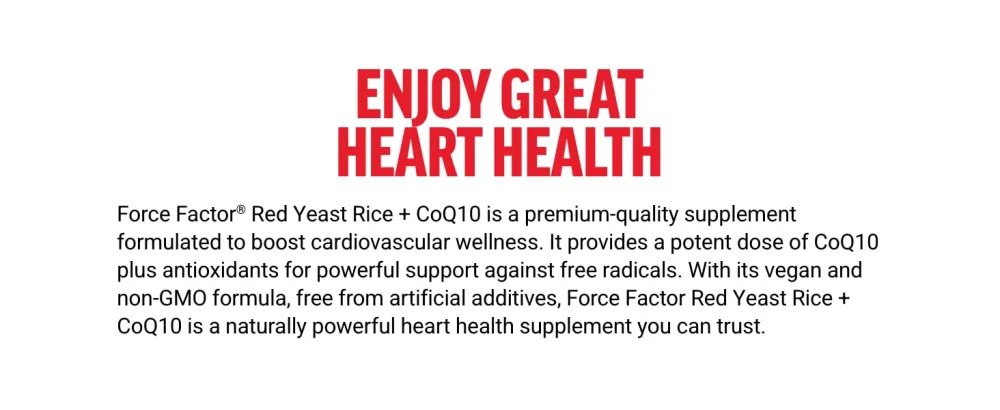 Force Factor Red Yeast Rice + CoQ10 Supplement for Antioxidant Support Non-GMO Vegan-Friendly Premium Quality 120 Capsules - red yeast rice 1200 mg capsules rice cholesterol CoQ10 600 mg extract high citrus bergamot