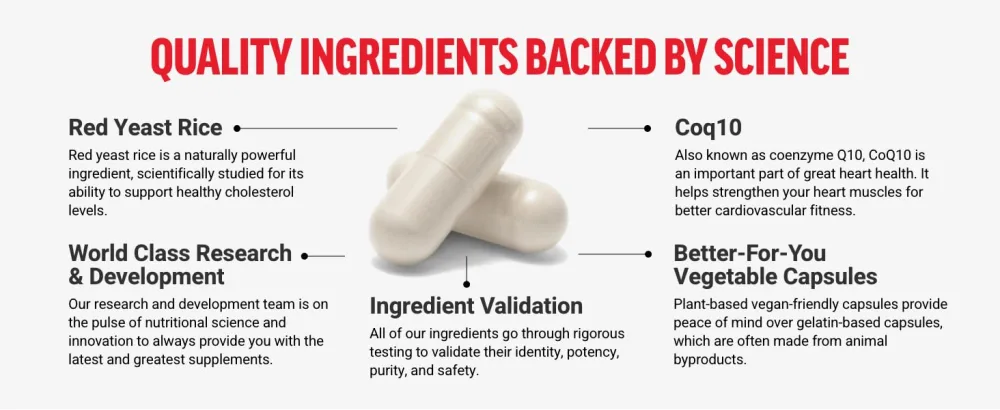 Force Factor Red Yeast Rice + CoQ10 Supplement for Antioxidant Support Non-GMO Vegan-Friendly Premium Quality 120 Capsules - red yeast rice 1200 mg capsules rice cholesterol CoQ10 600 mg extract high citrus bergamot