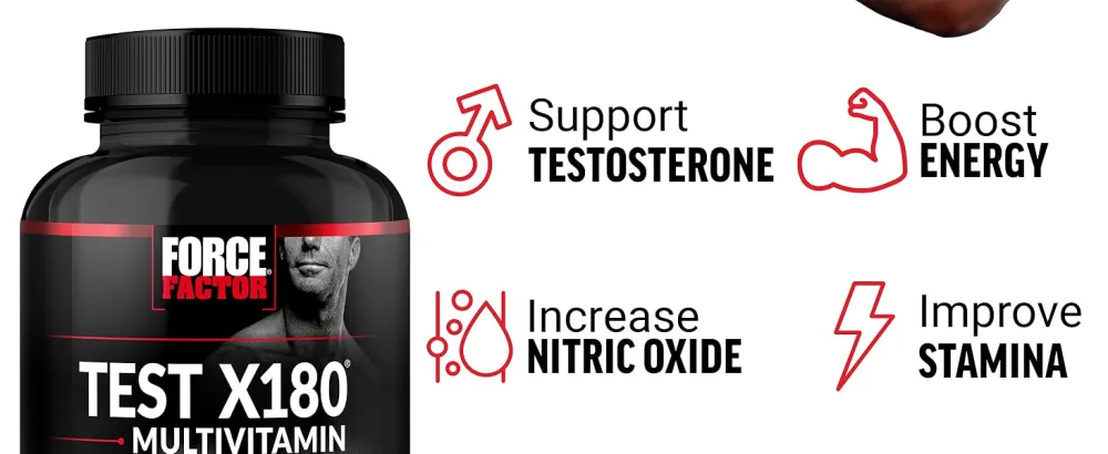 Force Factor Test X180 Multivitamin Testosterone Support Multivitamin for Men with 50+ Nutritional Ingredients & 13 Essential Vitamins to Help Support Muscle Strength Energy & Vitality 120 Tablets - multivitamin men testosterone booster mens multivitamins supplement centrum silver 50 plus one day