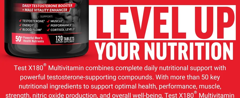 Force Factor Test X180 Multivitamin Testosterone Support Multivitamin for Men with 50+ Nutritional Ingredients & 13 Essential Vitamins to Help Support Muscle Strength Energy & Vitality 120 Tablets - multivitamin men testosterone booster mens multivitamins supplement centrum silver 50 plus one day