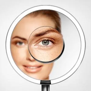 simplehuman 8 Pro Round Sensor Makeup Mirror  5x + 10x Dual Magnification  Rechargeable and Cordless  Brushed Stainless Steel - product information 3