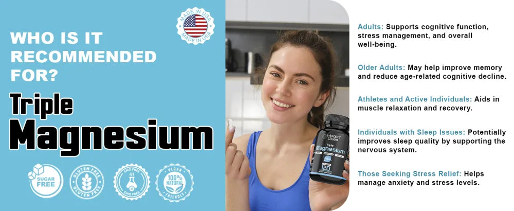 Health Dose Triple Magnesium Complex 1000 mg | L-Threonate Bisglycinate Citrate & Malate Blend | Support for Muscle Relaxation Sleep & Cognitive Function | 120 Capsules | All-in-One Formula - recommended