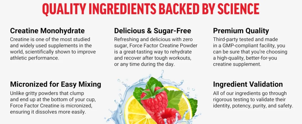 Force Factor Creatine Monohydrate Powder 5g Micronized Dose to Support Muscle Growth Strength Recovery Cognitive Health & Working Memory Raspberry Lemonade 100 Servings - creatine monohydrate gummies thorne women powder capsules pills nutricost creatina monohidratada