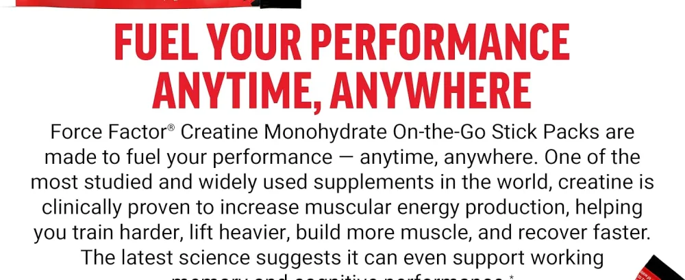 Force Factor Creatine Monohydrate 5g Micronized Creatine Powder for Muscle Strength Performance Recovery and Cognitive Support On The Go Single Serve Travel Packs Unflavored 30 Packets - creatine monohydrate gummies thorne women powder capsules pills nutricost creatina monohidratada