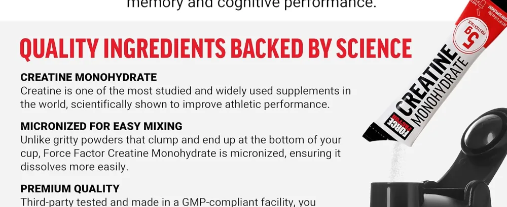 Force Factor Creatine Monohydrate 5g Micronized Creatine Powder for Muscle Strength Performance Recovery and Cognitive Support On The Go Single Serve Travel Packs Unflavored 30 Packets - creatine monohydrate gummies thorne women powder capsules pills nutricost creatina monohidratada