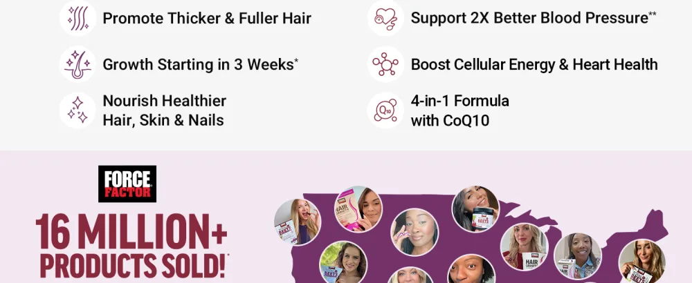 Force Factor Hair Growth Accelerator Capsules 90 Capsules + Total Beets Ultimate Heart Health Blood Pressure Support Pomegranate Berry 60 Soft Chews - super beet heart chew chewable soft gummies gummy high blood pressure supplement memory focus beat