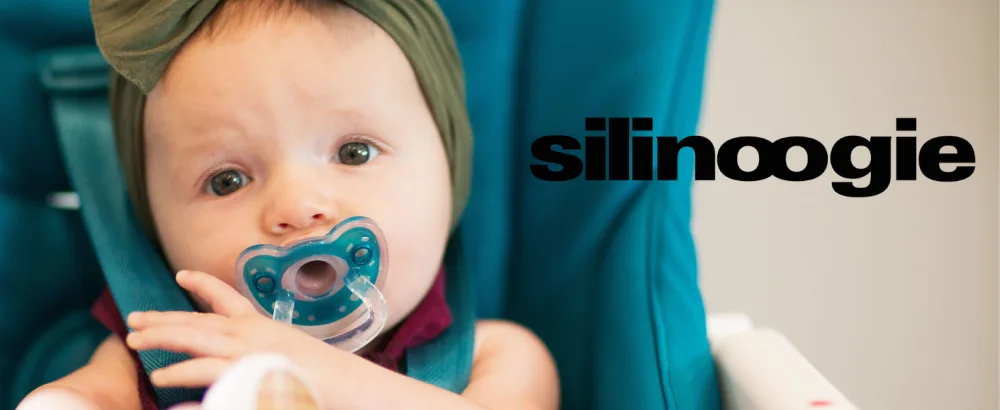 Joovy Silinoogie Baby Pacifier Featuring Super-Soft  Dishwasher-Safe Silicone  Durable One-Piece Design for Easy Cleaning  and Safe PPSU Color Insert - (Night Glow) - Silinoogie pacifier kids children baby infants