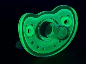 Joovy Silinoogie Baby Pacifier Featuring Super-Soft  Dishwasher-Safe Silicone  Durable One-Piece Design for Easy Cleaning  and Safe PPSU Color Insert - (Night Glow) - Silinoogie pacifier kids children baby infants glow in the dark