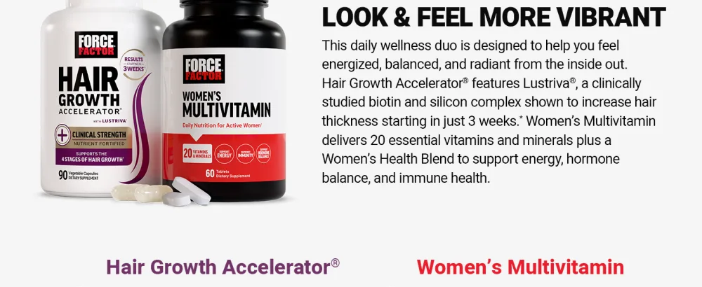 FORCE FACTOR Hair Growth Accelerator Capsules Lustriva & Biotin + Women s Multivitamin Multivitamin for Women - mary ruth multivitamin hair growth products viviscal supplement for women vitamins loss maryruths