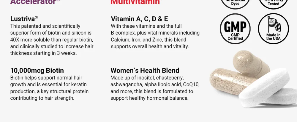 FORCE FACTOR Hair Growth Accelerator Capsules Lustriva & Biotin + Women s Multivitamin Multivitamin for Women - mary ruth multivitamin hair growth products viviscal supplement for women vitamins loss maryruths