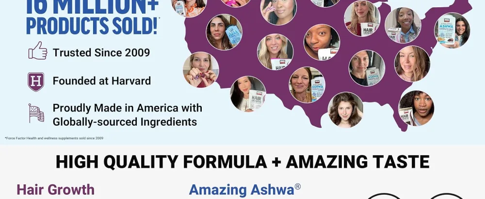 Force Factor Hair Growth Accelerator Capsules 90 Capsules + Amazing Ashwa Complete Calm Support with KSM-66 Ashwagandha Blueberry Pomegranate 60 Soft Chews - mary ruth multivitamin hair growth products viviscal supplement for women vitamins loss maryruths