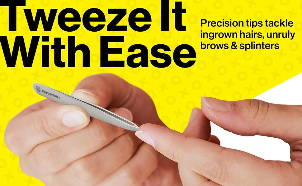 Harperton Pluckit - Professional Tweezers Set - Slant + Pointed Precision Tips - Tweeze it with ease