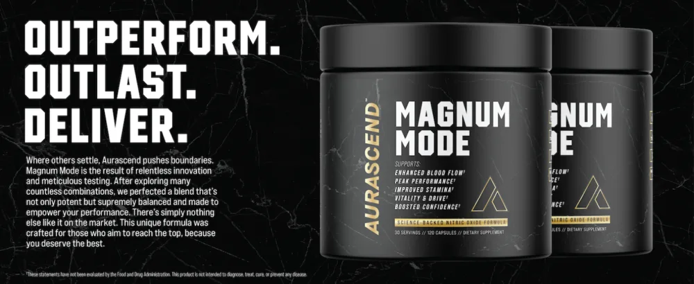 Aurascend Magnum Mode: Nitric Oxide Supplements for Men w/L Arginine Natural Blood Flow Boost Stamina Support Energy Maximizer Metabolic Pre Workout | 120 Count - im4-p