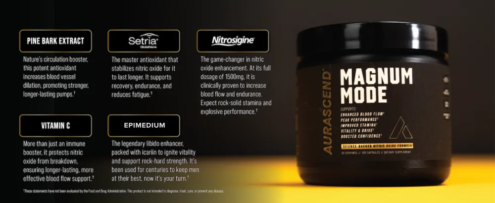 Aurascend Magnum Mode: Nitric Oxide Supplements for Men w/L Arginine Natural Blood Flow Boost Stamina Support Energy Maximizer Metabolic Pre Workout | 120 Count - product information 8