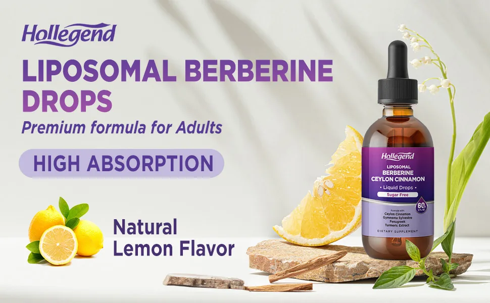 Liposomal Liquid Berberine Drops Sugar Free Berberine Extract with Ceylon Cinnamon Supplement for Adults Immune & Digestive Support Natural Lemon Flavor 2 FL OZ - berberine