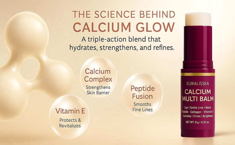 Euralissea Calcium Multi Balm Stick 2 Pcs Calcium Boost Firming for Eyes & Hydrating Treatment with Peptides & Vitamin E All Skin Types - the science behind calcium glow
