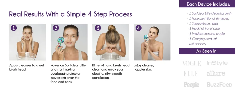 Michael Todd Beauty - Soniclear Elite - Facial Cleansing Brush System - 6-Speed Powered Exfoliating Face & Body Brush - soniclear elite