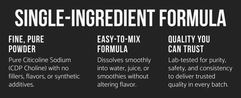 Pure Citicoline CDP Choline Powder Unflavored Choline Supplement for Focus Memory & Cognitive Support Smooth Mixing Non-GMO Vegan No Additives 40 g - citicoline cdp-choline