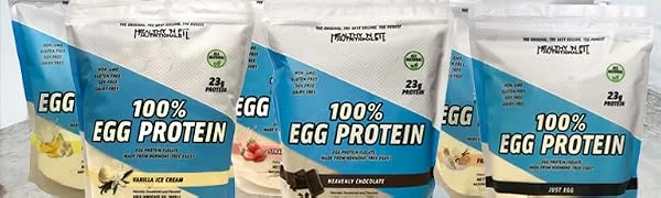 Healthy 'N Fit 100% Egg Protein- Chocolate (4lb): 100% Egg White Protein. Zero Lactose Zero Sugar.- Ultra Pure Natural Egg Protein Isolate Chocolate 4 Pound (Pack of 1) - Group shot of all egg protein