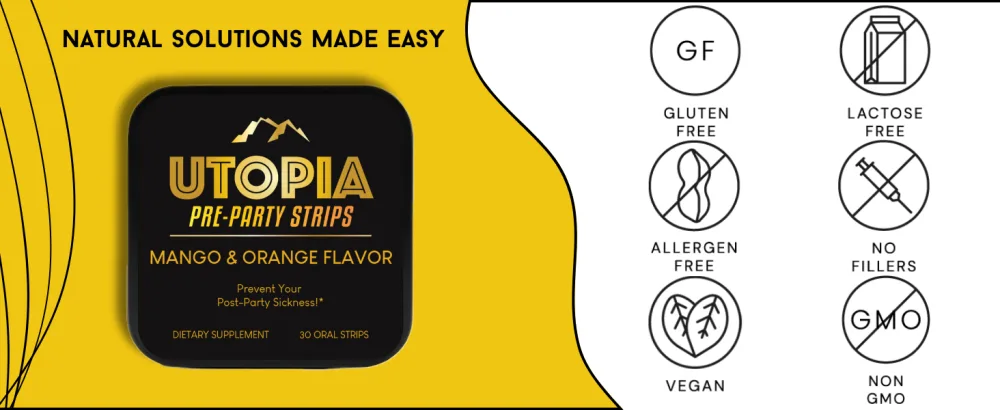 Party Relief Strips Pre-Alcohol Supplement for Liver Support Travel Size - Fast-Acting Natural Mango Flavored Prevention Turmeric Curcumin 20 mg - (30 Count) - Utopia hangover strips non gmo, vegan, no fillers, gluten free solution