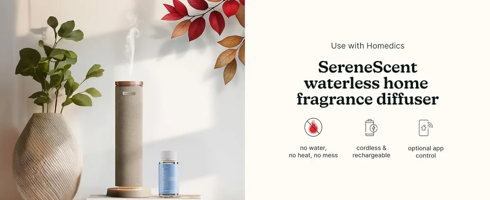 Homedics SereneScent Waterless Diffuser Oil Refill Frosted Cypress (120ml). Invigorating Home Fragrance. Compatible with SereneScent Diffusers. Easy Twist Plug & Play - ARMH-EO120FCP