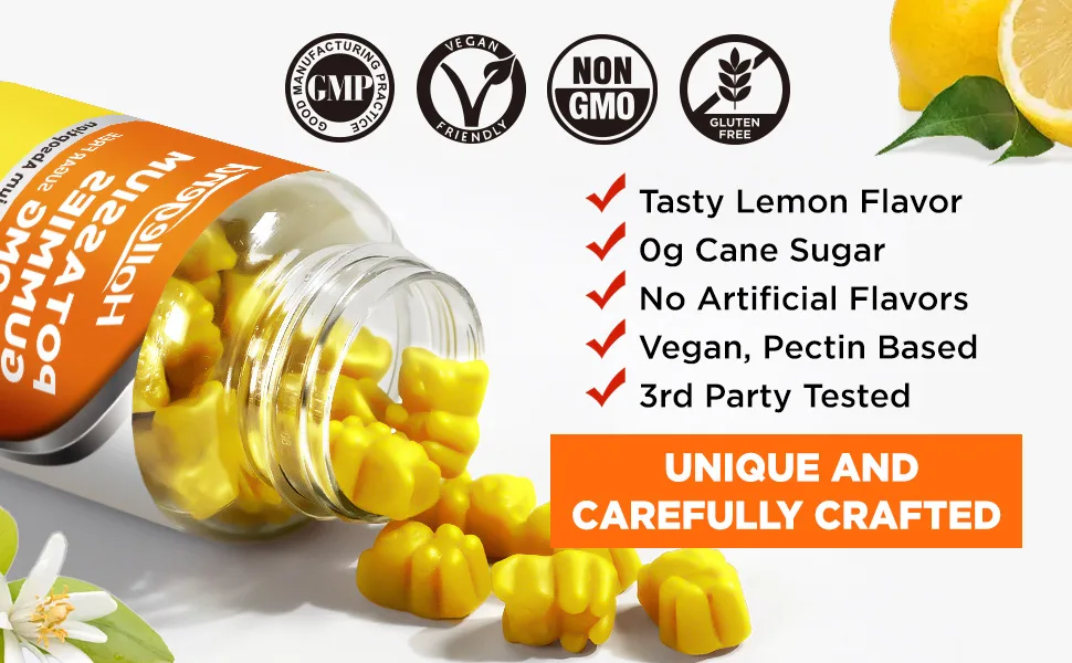 HOLLEGEND Potassium Gummies 1000mg Maximize Absoption Blend with Vitamin B6 Magnesium Potassium Citrate Supplement for Adults Sugar Free 60 Count - potassium chewables