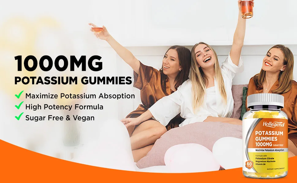 HOLLEGEND Potassium Gummies 1000mg Maximize Absoption Blend with Vitamin B6 Magnesium Potassium Citrate Supplement for Adults Sugar Free 60 Count - potassium gummies