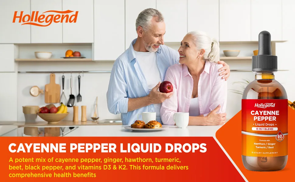 HOLLEGEND Cayenne Pepper Liquid Drops 500mg Cayenne Pepper Supplement Tincture with Hawthorn Ginger Turmeric 2 Fl Oz - cayenne pepper drops