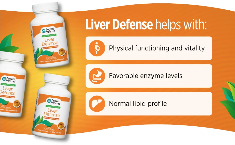 DOCTORS' PREFERRED Liver Defense with Milk Thistle | 60 Capsules 60 Count (Pack of 1) - Bottle shot with benefitd