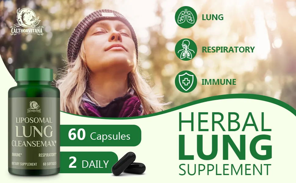 Liposomal Lung Cleansemax Supplement with Mullein Leaf Extract Elderberry Fruit Extract Quercetin + 13 Herbs & Vitamins Enhanced Absorption Refreshing Breathing Experience 60 Capsules 60 Count (Pack of 1) - Lung Cleansemax Supplement