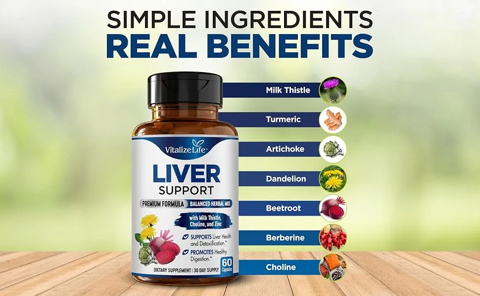 Advanced Liver Support Supplement with Dandelion Milk Thistle Turmeric -Artichoke Extract for Liver Complete Liver Support with Ginger Root Choline Silymarin & Beetroot-Liver Capsules - Milk thistle supplement for liver health, beetroot, artichoke extract liver capsules