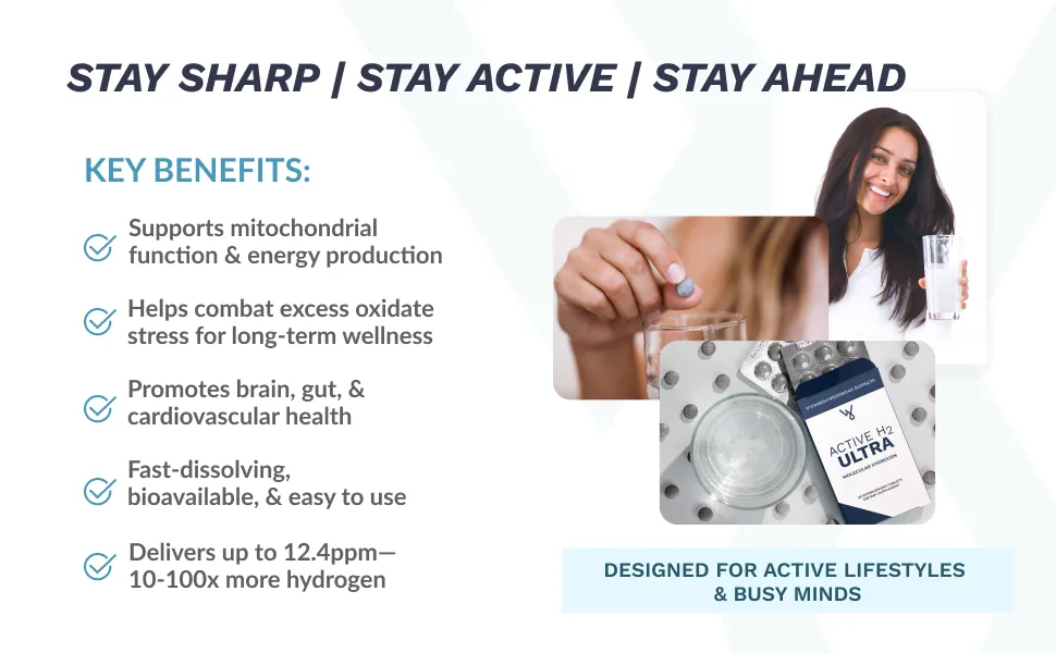 Active H2 Ultra+ Hydrogen Water Tablet - Optimize Health Support Immunity and Balance Antioxidants with Benefits of Molecular Hydrogen 120 Servings 60 Count (Pack of 2) - Active H2 Ultra Hydrogen Water Tablet