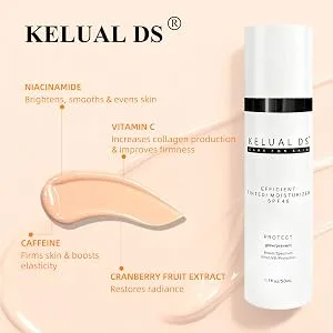 KELUAL DS Anti-Aging Tinted Face Moisturizer & Sheer Face Sunscreen SPF 46 Hydrating Skin Care & Sunscreen Moisturizer 1.7OZ/50ML - Antioxidant-rich SPF 46 is lightweight as an all-in-one sunscreen