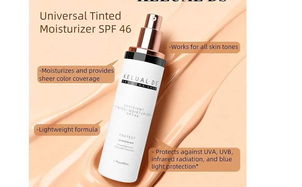 KELUAL DS Anti-Aging Tinted Face Moisturizer & Sheer Face Sunscreen SPF 46 Hydrating Skin Care & Sunscreen Moisturizer 1.7OZ/50ML - KELUAL DS Face Sunscreen&amp;Moisturizer Anti-Aging Tinted Moisturizer
