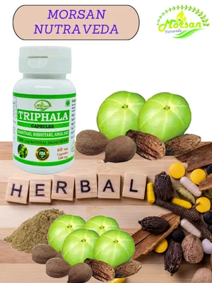 Morsan Nutraveda 's Triphala (Haritaki Bibhitaki Amlaki) Capsules | Combo Pack of 4 x 60 x 500 mg Veg. Capsules (4) - Triphala (Amalaki, Haritaki, Bibhitaki) Trifla