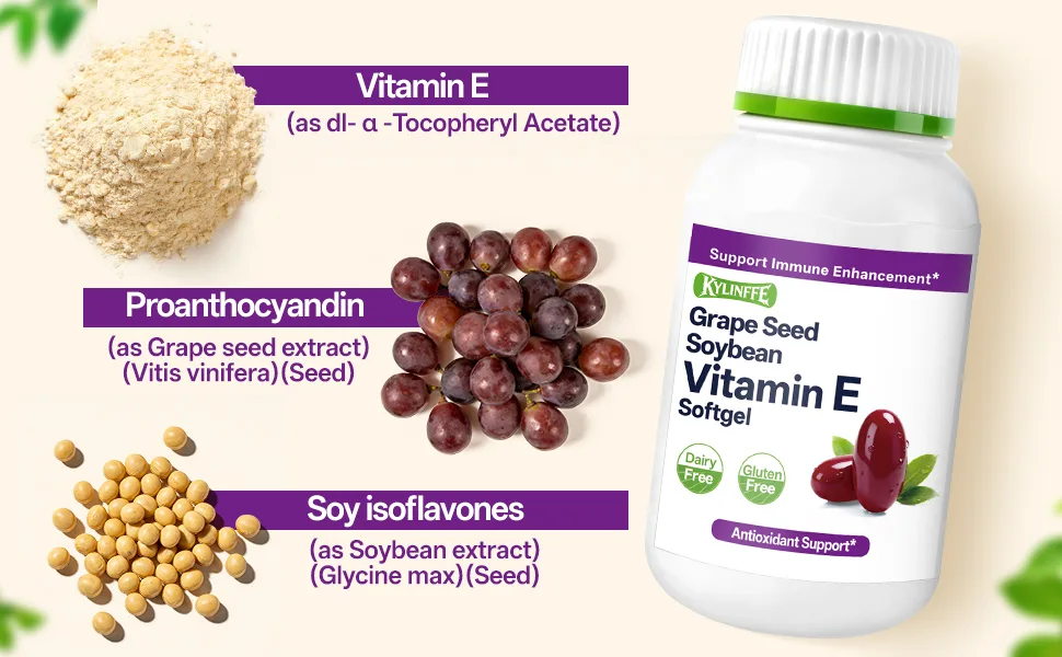 Kylinffe Grape Seed Extract 50mg | Antioxidant Supplement with Vitamin E Supports Immune & Heart Health Quick Release Capsules 60 Count - grapeseed extract capsules