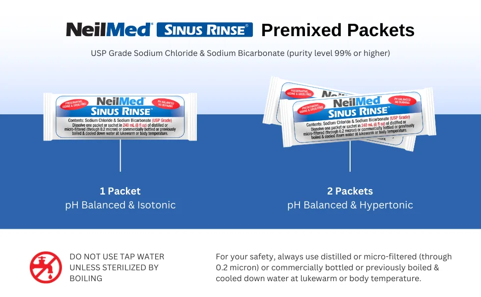 NeilMed Sinus Rinse All Natural Relief Premixed Refill Packets 100 Count (Pack of 2) - NeilMed Sinus Rinse Premixed Packets