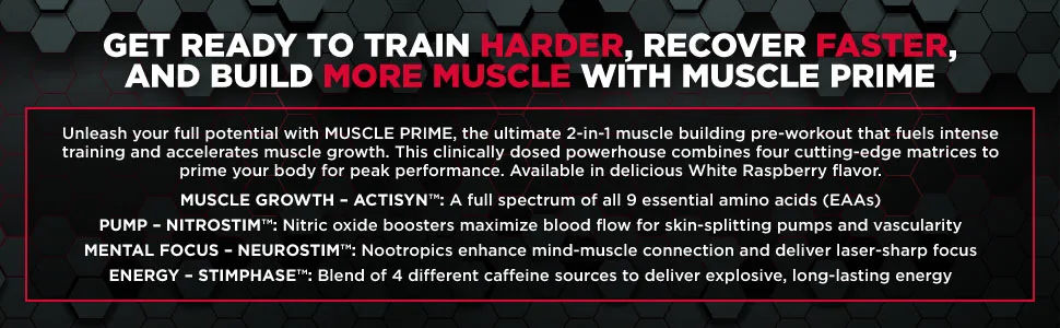 ALLMAX MUSCLEPRIME White Raspberry - 266 g - Advanced Grade Pre-Workout - Boosts Energy & Focus with 9 Essential Amino Acids - Zero Sugar - 50 Servings - Muscleprime