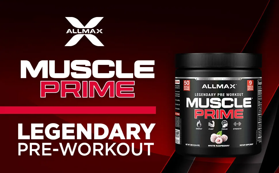 ALLMAX MUSCLEPRIME White Raspberry - 266 g - Advanced Grade Pre-Workout - Boosts Energy & Focus with 9 Essential Amino Acids - Zero Sugar - 50 Servings - Muscleprime