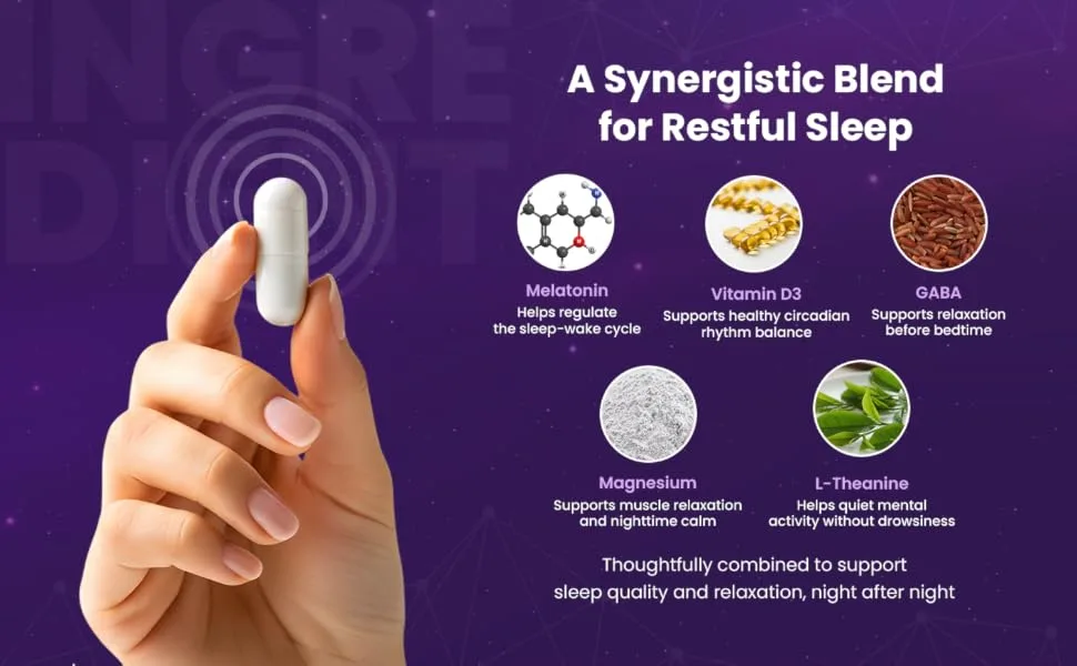 Levium Sleep Formula Supplement | Natural Relaxation Aid Capsules with Melatonin GABA L-Theanine Magnesium | 60 Count Bottle 30 Day Supply - Melatonin magnesium GABA and L theanine sleep supplement for nighttime calm