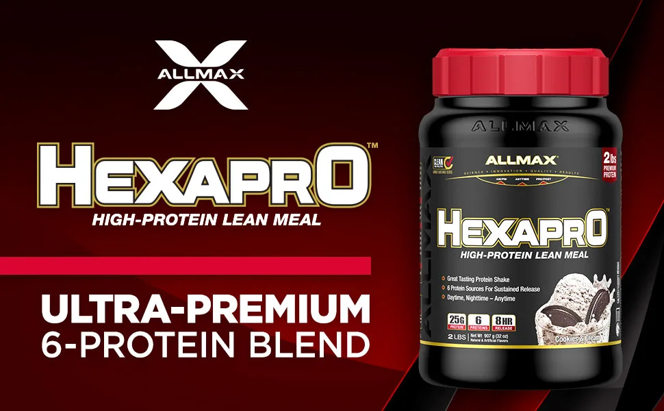 ALLMAX HEXAPRO Chocolate Peanut Butter - 2 lb - 25 Grams of Protein Per Serving - 8-Hour Sustained Release - Zero Sugar - 21 Servings Chocolate Peanut Butter 2 Pound (Pack of 1) - HEXAPRO Allmax Nutrition