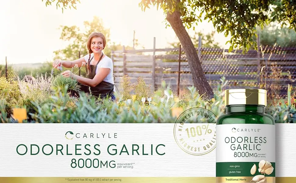 Carlyle Odorless Garlic Softgels | 300 Count | High Potency Formula | Non-GMO and Soy Free - Odorless Garlic 8000mg